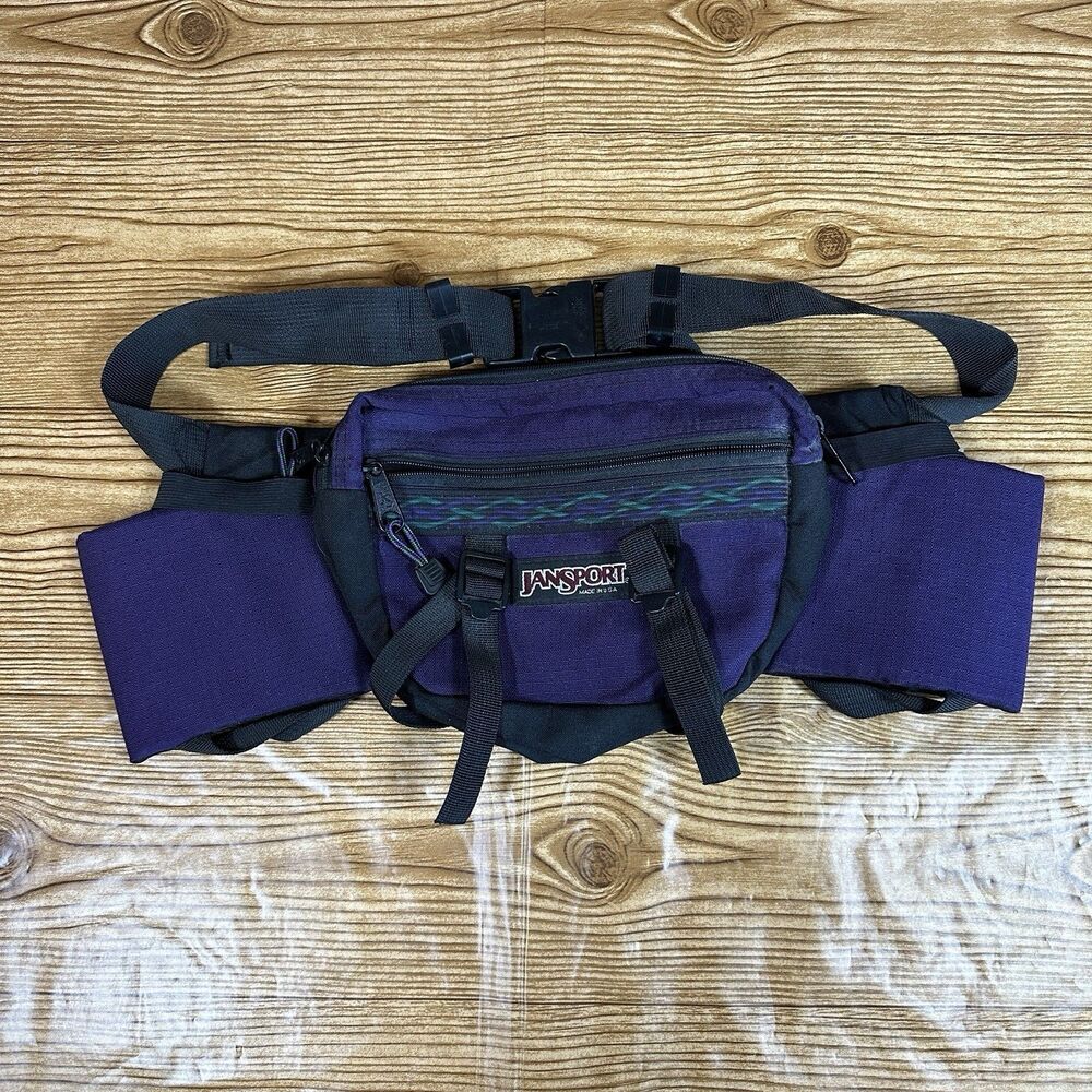 Vintage JanSport Hiking Waist Bag 2 Bottle Holder Zipper Aztec Print Purple - Picture 1 of 10